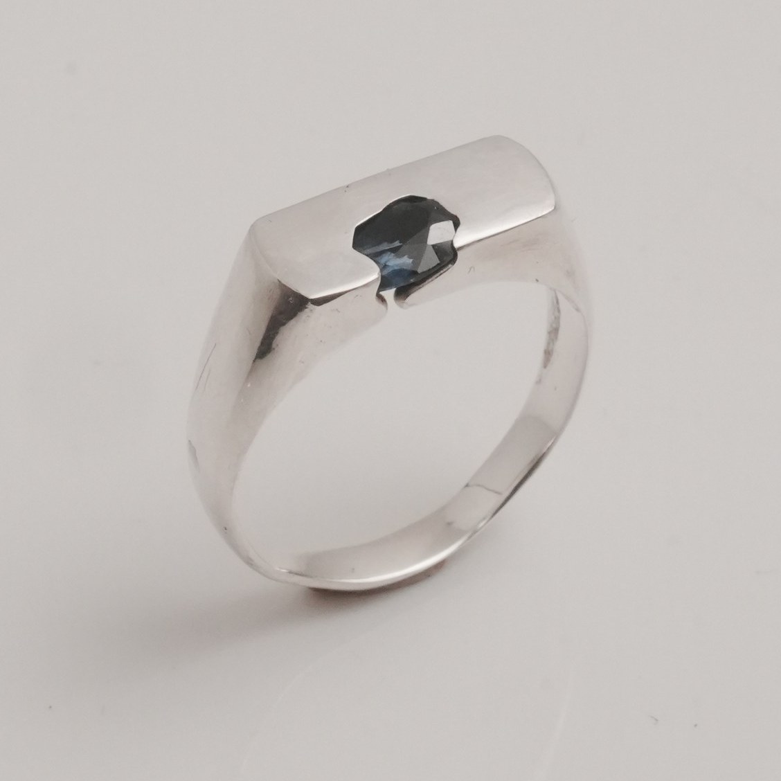 OIAM No. 3, sterling band set with a blue moissanite